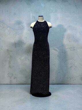 Vintage Reggio Glitter Y2K Whimsigoth Cross Back Black Velvet Feel Dress Gown 12